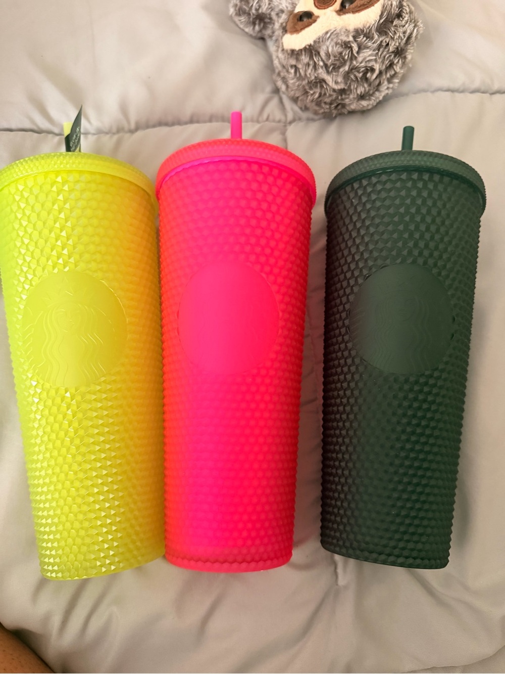 Starbucks Neon Yellow, Hot Pink & Forest Green Studded Tumblers
